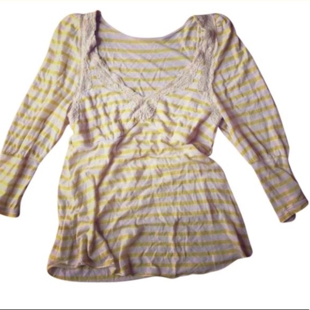 striped free people 3/4 sleeves top with lace